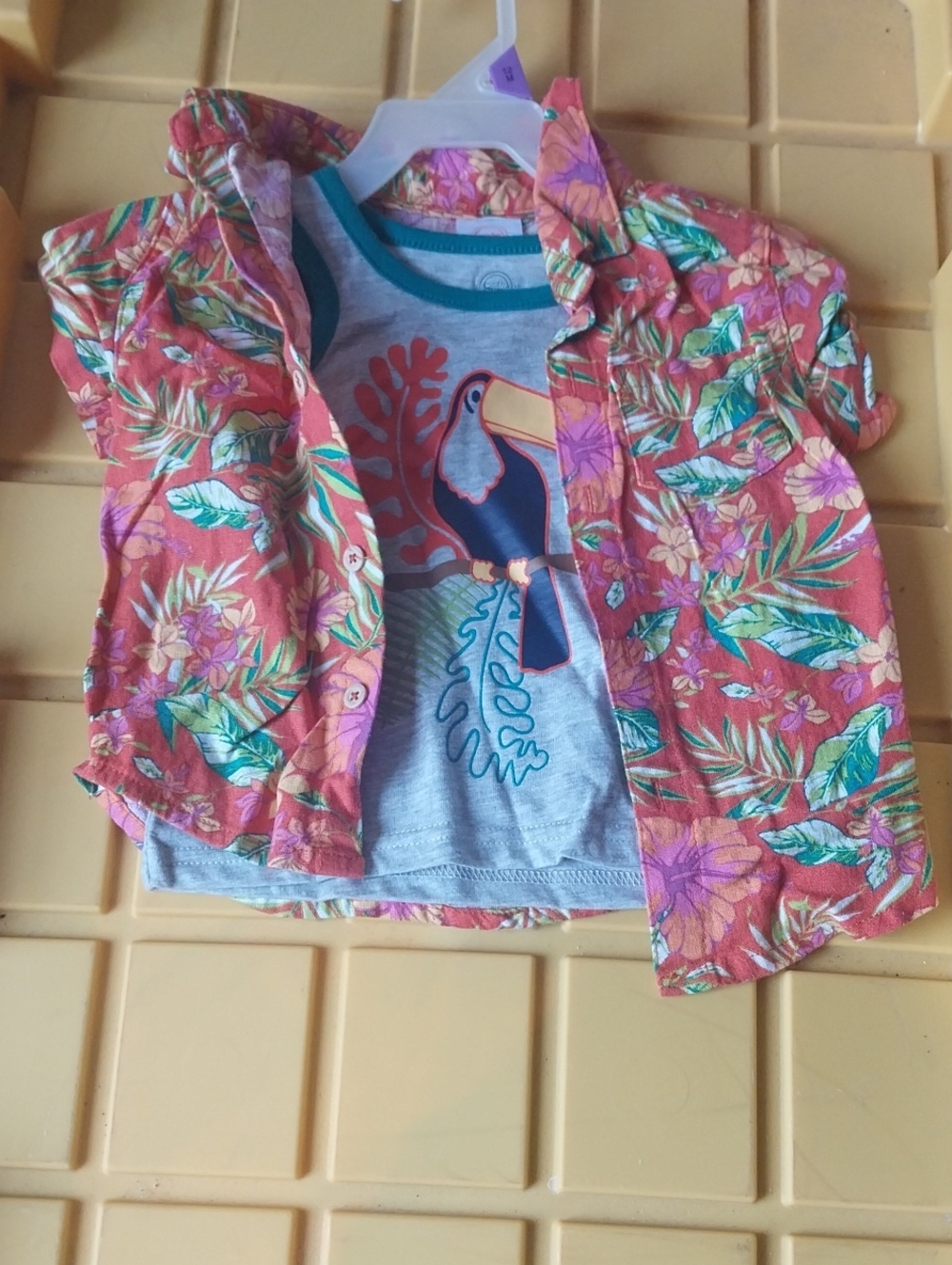 wonder nation Pink Floral Tropical Button-Down with Toucan Tee